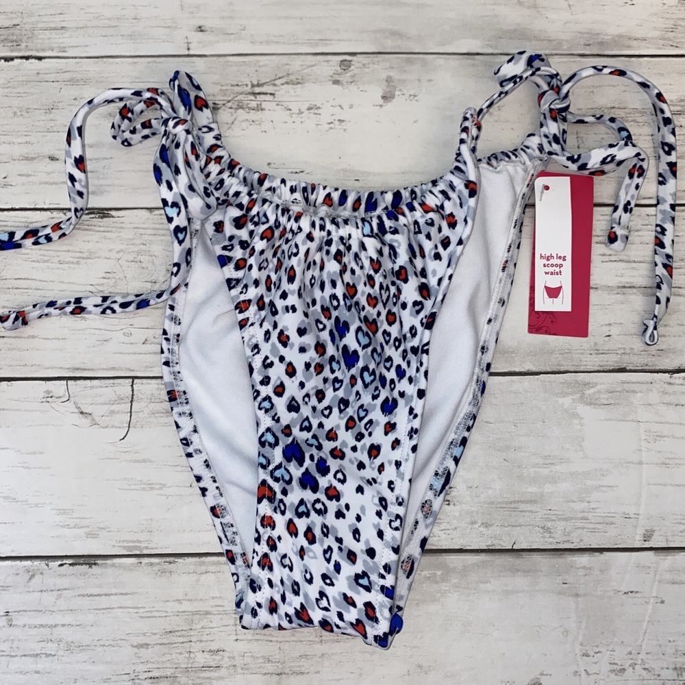 Xhilaration Bikini Bottom Womens M Rainbow Leopard Heart White‎ Swim Scoop Waist